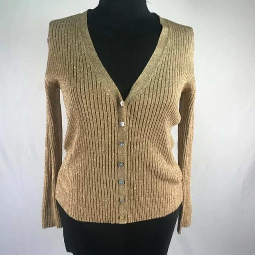 90’s Vintage ‘Joseph A.’ Metallic Gold Ribbed Cardigan